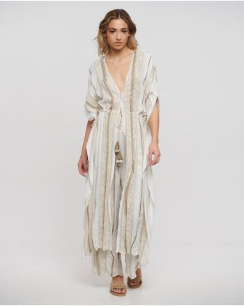 ΚΙΜΟΝΟ ΜΑΚΡΥ ΣΕ ΛΕΥΚΟ/ΜΠΕΖ ΧΡΩΜΑ ΜΕ LUREX ONE SIZE (COTTON/VISCOSE)