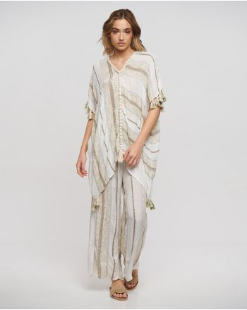 ΚΑΦΤΑΝΙ ΣΕ ΛΕΥΚΟ/ΜΠΕΖ ΧΡΩΜΑ ΜΕ LUREX ONE SIZE (COTTON/VISCOSE)