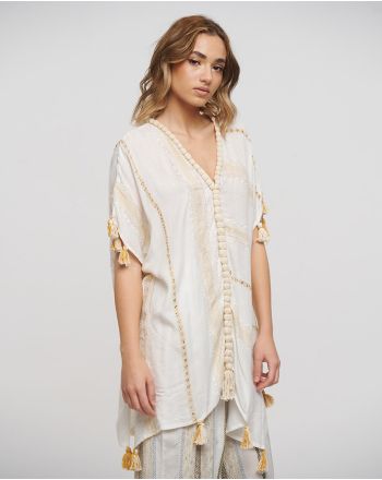 ΚΑΦΤΑΝΙ ΣΕ ΛΕΥΚΟ/ΜΠΕΖ ΧΡΩΜΑ ΜΕ ΦΟΥΝΤΑΚΙΑ ONE SIZE (COTTON/VISCOSE)