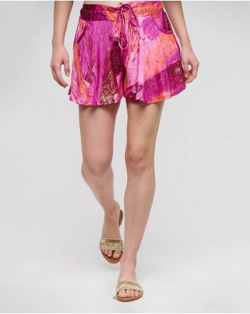 SHORTS WITH CORDS IN PURPLE/PINK COLOR WITH GOLD DETAILS M/L (100% CREPE)